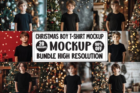 Christmas Boy T-Shirt Mockup Bundle: Graphics & Product Mockups