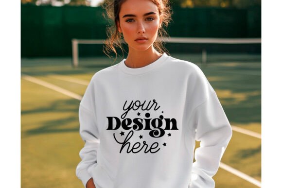 Gildan 18000 White Sweatshirt Mockup 36 Graphics