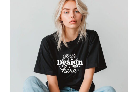 Gildan 64000 Black T-shirt Mockup 11 Graphics