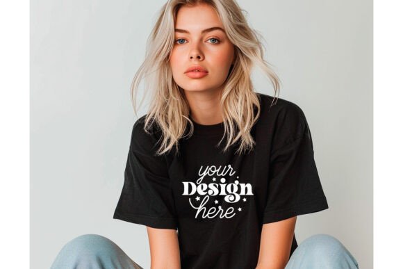 Gildan 64000 Black T-shirt Mockup 46 Graphics