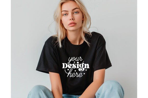 Gildan 64000 Black T-shirt Mockup 47 Graphics