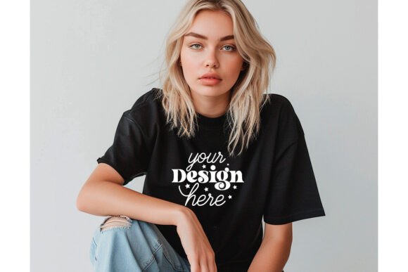 Gildan 64000 Black T-shirt Mockup 9 Graphics